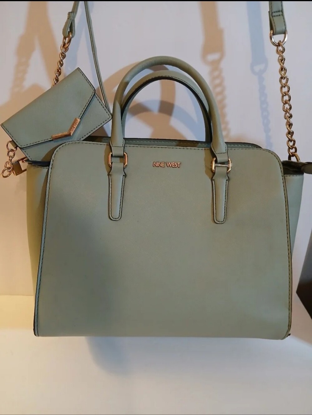 Vtg-Mint,Sage Green Satchel Adj.Crossbody,Tote Bag+Matching Coin,Wallet Purse.
